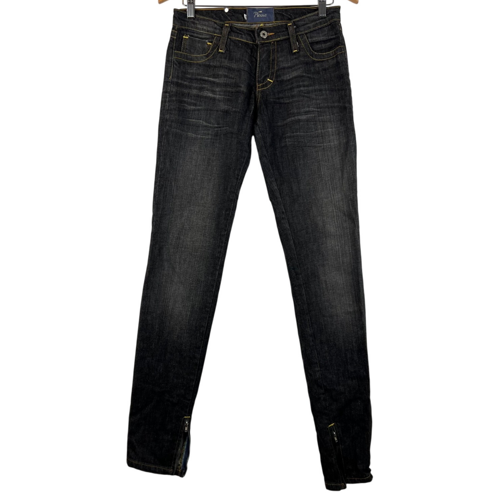 Please P.L.S. Jeans Black Wash Denim Zipper Ankle Skinny Jeans‎ Made In Italy M